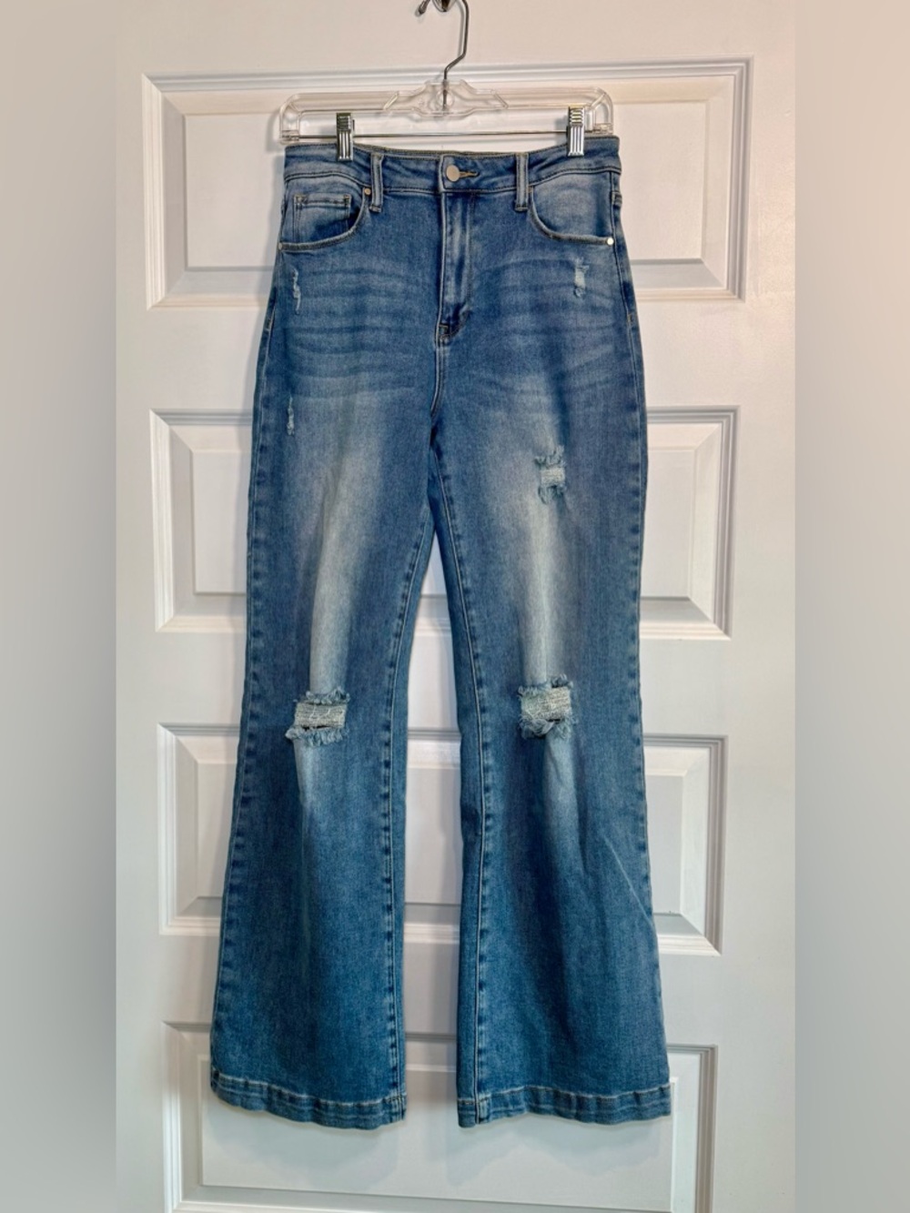 Denim Lounge + Women's Distressed Flared Jeans - Blue